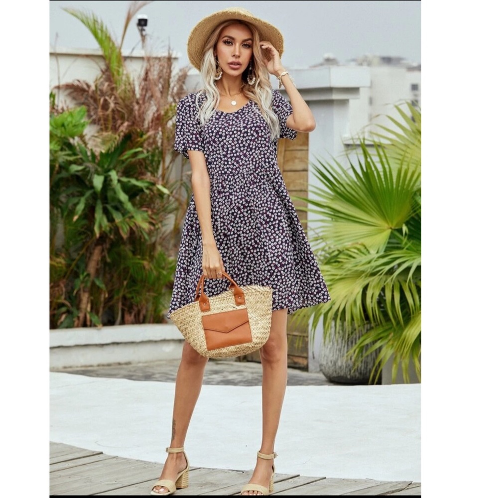 Shein Ditsy Floral Print Smock Dress